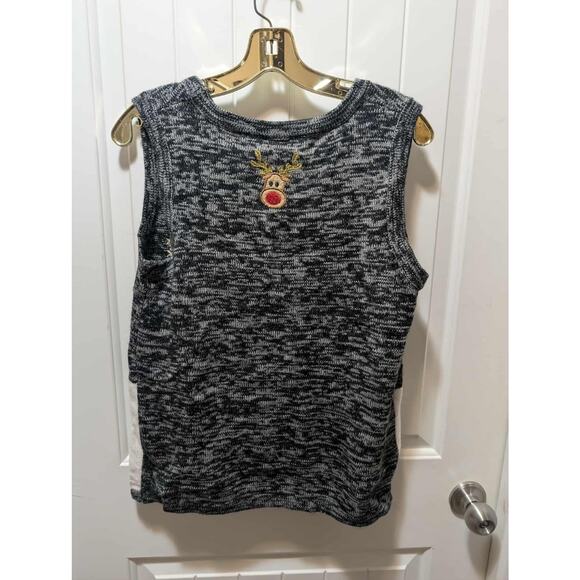 Ugly Christmas Sweater Vest Size S Santa Reindeer Gold Felt Rudolph Holiday Time - Picture 7 of 11